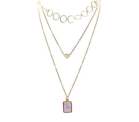 3 Layer Step Multi Layered Line Necklace Latest Western With Charms Rectangle Heart Circle in Gold Plated for Women