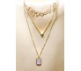 3 Layer Step Multi Layered Line Necklace Latest Western With Charms Rectangle Heart Circle in Gold Plated for Women