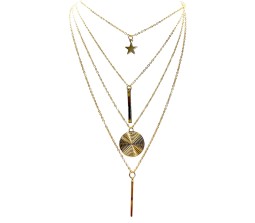4 Layer Step Multi Layered Line Necklace Latest Western With Charms Line Bar Star Circle in Gold Plated for Women