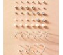 20 Pairs Set Metal Cubic Zirconia Solitaire Studs and Hoops Earrings Minimal Zircon Pearl Combo Set for Women Silver