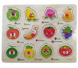Fruits Wooden Puzzle Board Tray with Knobs Educational and Learning Toy for Kids of Age 2 3 4 Multicolor