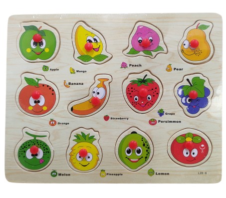 Fruits Wooden Puzzle Board Tray with Knobs Educational and Learning Toy for Kids of Age 2 3 4 Multicolor