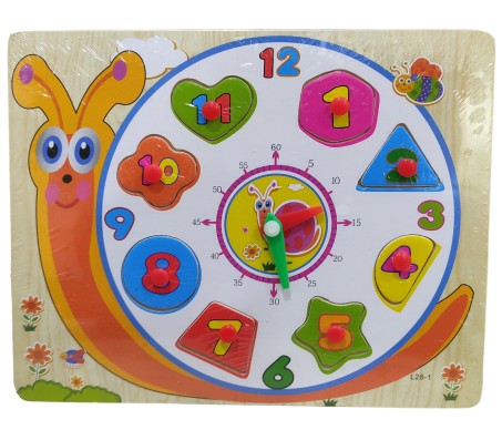 Wooden Colorful 2 in 1 Clock Learning Number Puzzle with Minute Time from 1 to 12 Numbers Blocks Game with Knob and Teaching Clock Educational Board Tray for Kids Baby Age 2 3 4 Year Gift Multicolour