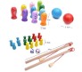 2 in 1 Sea Animal Fishing and Ludo Wooden Game Picking Toy with 10 Fishes 2 Beads and 16 Ludo Pieces Multicolor