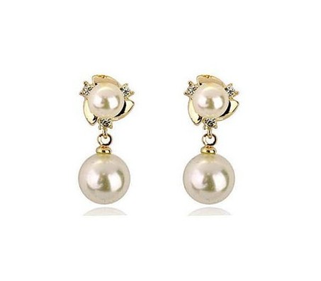 Pristine Pearl Cubic Zirconia and Pearl Studded 18K Gold Plated Alloy Earrings for Girls and Women