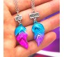 2 Pcs Best Friends (Bf) Magnetic Heart Pendant Necklace Friendship Chain Set For Girls / Sisters / Besties / BFF Gift Idea Multicolor