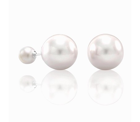 2 Side Big Small In Out Double Sided White Pearl Stud Earring Front and Back Two Way For Women