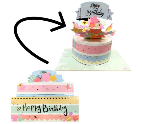 3D Pop Up Happy Birthday Card With 3D Cake with Envelope Best Surprise Gift Birthday Card Star for Mom, Wife, Sister, Boy, Girl (Pink)