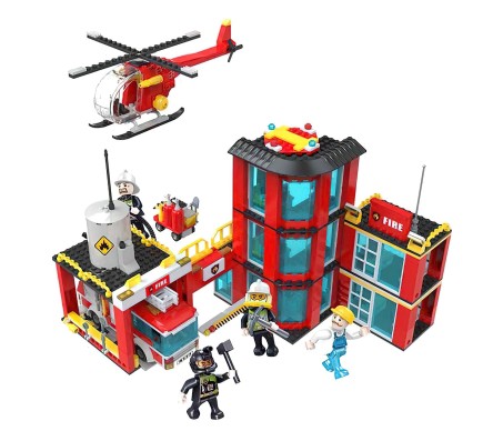 862 Pcs Fire Station With Fire Fighter Engine Truck and Helicopter Building Block Set Lego Compatible Toy For Boys and Girls