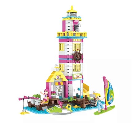 Lighthouse Seaside Beach Villa Surfing Building Blocks Set 412 Pcs Educational Construction Lego Compatible Learning Brick Toy for Kids Multicolor