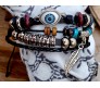 Adjustable Multi Layer 4 Silver Feather Evil Eye Charms Accessories Leather Bracelet for Gents Men & Women