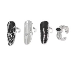 4 Piece Nail Ring Set Fashionable Metallic Silver Fingernail Jewelry Opening All Finger Sizes Adjustable Artificial Nails Decoration For Woman