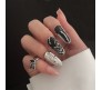 4 Piece Nail Ring Set Fashionable Metallic Silver Fingernail Jewelry Opening All Finger Sizes Adjustable Artificial Nails Decoration For Woman