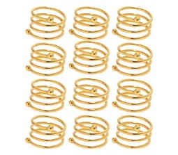 12pcs Circle Round Napkin Ring Holder Set Gold Formal Dining Table Deluxe Flowers Rhinestone Metal Rings Holders Mesh for Parties, Wedding, Feast, Banquet Decor, Festival Accessories