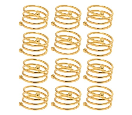 12pcs Circle Round Napkin Ring Holder Set Gold Formal Dining Table Deluxe Flowers Rhinestone Metal Rings Holders Mesh for Parties, Wedding, Feast, Banquet Decor, Festival Accessories