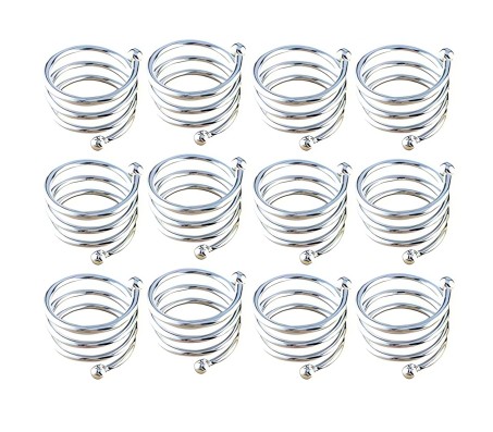 12pcs Circle Round Napkin Ring Holder Set Silver Formal Dining Table Deluxe Flowers Rhinestone Metal Rings Holders Mesh for Parties, Wedding, Feast, Banquet Decor, Festival Accessories