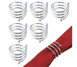 6pcs Circle Round Napkin Ring Holder Set Silver Formal Dining Table Deluxe Flowers Rhinestone Metal Rings Holders Mesh for Parties, Wedding, Feast, Banquet Decor, Festival Accessories