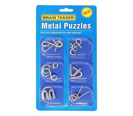 Set of 6 in 1 Metal Puzzle Brain Teaser Challenge Set IQ Busters Intellectual Toy for Kids and Adult Design Blue