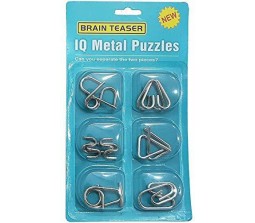 Set of 6 in 1 Metal Puzzle Brain Teaser Challenge Set IQ Busters Intellectual Toy for Kids and Adult Design Teal