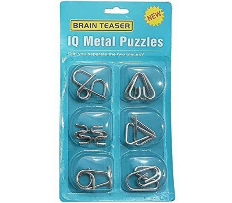 Set of 6 in 1 Metal Puzzle Brain Teaser Challenge Set IQ Busters Intellectual Toy for Kids and Adult Design Teal