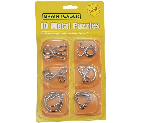 Set of 6 in 1 Metal Puzzle Brain Teaser Challenge Set IQ Busters Intellectual Toy for Kids and Adult Design Orange