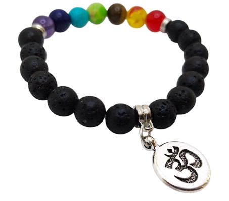 8MM 7 Chakra Bracelet with Lava Bracelet Om Original Natural Seven Chakra Crystal Stone Energy Bracelet Balancing for Men