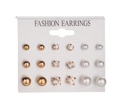 9 PCs/Set Round Metal Pearl & Solitaire Stud Earring Combo for Girls and Women