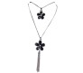 Fashion Crystal Silver Long Chain Stylish Pendant Necklace in Daisy Flower Black Stone Rhinestone Multilayer Double Line Jewelry Party or Casual Wear for Women Girls Silver