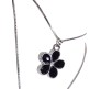 Fashion Crystal Silver Long Chain Stylish Pendant Necklace in Daisy Flower Black Stone Rhinestone Multilayer Double Line Jewelry Party or Casual Wear for Women Girls Silver
