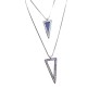 Fashion Crystal Silver Long Chain Stylish Pendant Necklace in Triangle Blue Stone With Rhinestone Multilayer Double Line Jewelry Party or Casual Wear for Women Girls Silver