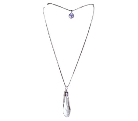 Fashion Crystal Chandelier Teardrop Quartz Style Silver Long Chain Stylish Pendant Necklace  Multilayer Double Line with Solitaire Jewelry Party or Casual Wear Women and Girls White Silver