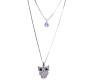 Fashion Crystal Silver Long Chain Stylish Pendant Necklace in Owl Multilayer Double Line with Solitaire Jewelry Party or Daily Casual Wear for Women and Girls White Silver