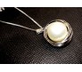 Fashion Crystal Silver Long Chain Stylish Pendant Necklace in Big Pearl With Rings Multilayer Double Line with Solitaire Jewelry Party or Daily Casual Wear for Women Girls Silver