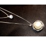 Fashion Crystal Silver Long Chain Stylish Pendant Necklace in Big Pearl With Rings Multilayer Double Line with Solitaire Jewelry Party or Daily Casual Wear for Women Girls Silver