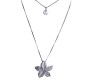 Fashion Crystal Silver Long Chain Stylish Pendant Necklace in 5 Petal White Rhinestone Flower Multilayer Double Line with Solitaire Jewelry Party or Casual Wear for Women Girls Silver
