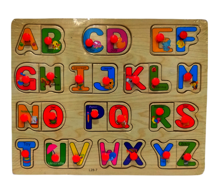Wooden Puzzle English Alphabet ABCD Children Knob Educational Board with Letters Blocks and Knobs Pegs Learning Puzzles for Baby Kids Years 2 and 3 Toy