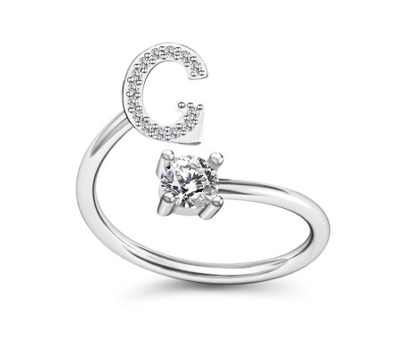 Initial Crystal Stylish Adjustable Letter G Rings Starting Name With American Diamond Silver Plated For Valentine Gift To Girlfriend Or Girls and Women