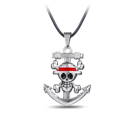 Anime Luffy One Piece Anchor Skull Inspired Pendant Necklace Fashion Jewellery Accessory for Men and Women