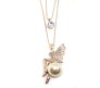 Multi Double Line Gold Plated Angel Pearl Pendant with Solitaire Necklace for Woman and Girls