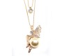 Multi Double Line Gold Plated Angel Pearl Pendant with Solitaire Necklace for Woman and Girls
