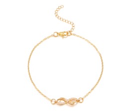 Double Dual Infinity Shape Anklets With Rhinestone Legs Adjustable Ankle Gold Chain for Women And Girls
