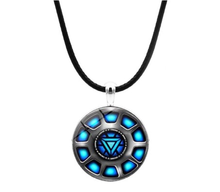 Superhero Iron Man Inspired Arc Reactor Triangle Blue Leather Pendant Necklace Fashion Jewellery Accessory for Men and Women