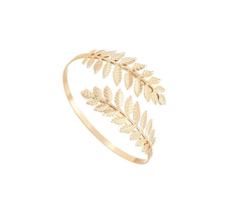 1 Pc Gold Plated Greek Roman Laurel Swirl Leaf Bracelet Armband Upper Arm Open Cuff Band Armlet Wedding Bridal Adjustable Wrap Bangle for Women And Girls
