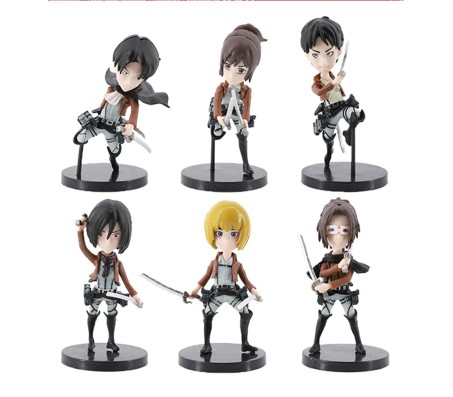 Attack on Titan Set of 6 Eren Yeager, Mikasa Ackermann, Levi Ackermann, Armin Arlert, Sasha Braus & Hange Zoe Action Figure Set for Car Dashboard, Decoration & Office Table Toy