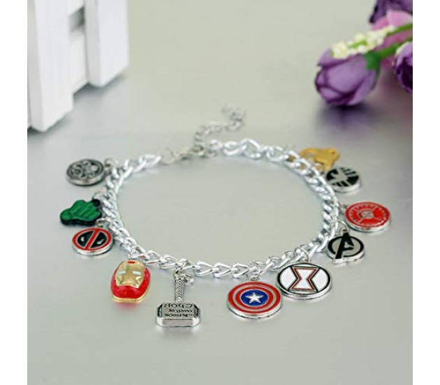 The Avengers Chibi Form Characters 15mm Enamel Charm Bracelet - Polished  Silver Finish Chain Bangle Jewelry with Colorful Beads for Men & Women -  Cool