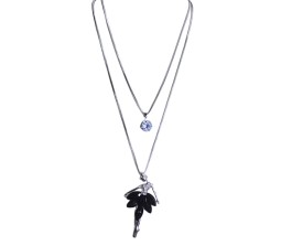 Fashion Big Black Ballerina Crystal Silver Long Chain Stylish Pendant Necklace Multilayer Double Line with Solitaire Jewelry Party or Daily Casual Wear for Women and Girls White Silver