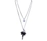 Fashion Big Black Ballerina Crystal Silver Long Chain Stylish Pendant Necklace Multilayer Double Line with Solitaire Jewelry Party or Daily Casual Wear for Women and Girls White Silver