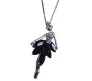 Fashion Big Black Ballerina Crystal Silver Long Chain Stylish Pendant Necklace Multilayer Double Line with Solitaire Jewelry Party or Daily Casual Wear for Women and Girls White Silver