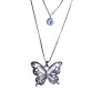 Fashion Big White Butterfly Crystal Silver Long Chain Stylish Pendant Necklace Multilayer Double Line with Solitaire Jewelry Party or Daily Casual Wear for Women and Girls White Silver