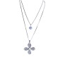 Fashion Big Flower with Rhinestone in Clover Silver Long Chain Stylish Pendant Necklace Multilayer Double Line with Solitaire Jewelry Party or Daily Casual Wear for Women and Girls White Silver